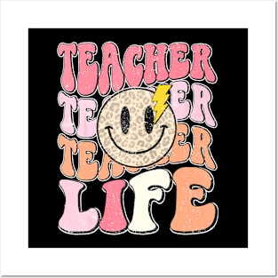 Teacher Life Back To School Groovy Happy First Posters and Art